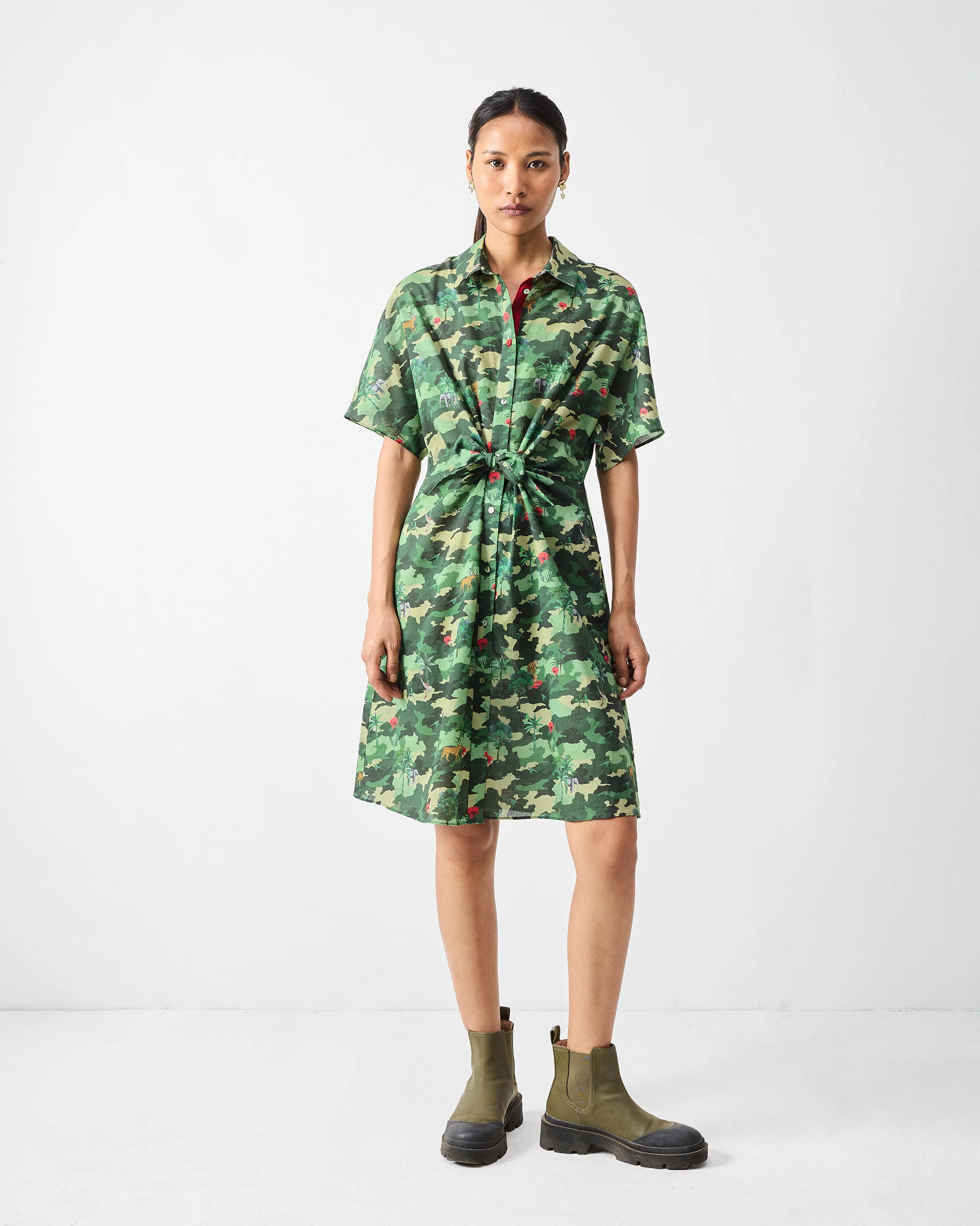 Alappuzha Shirt Dress - Green Printed