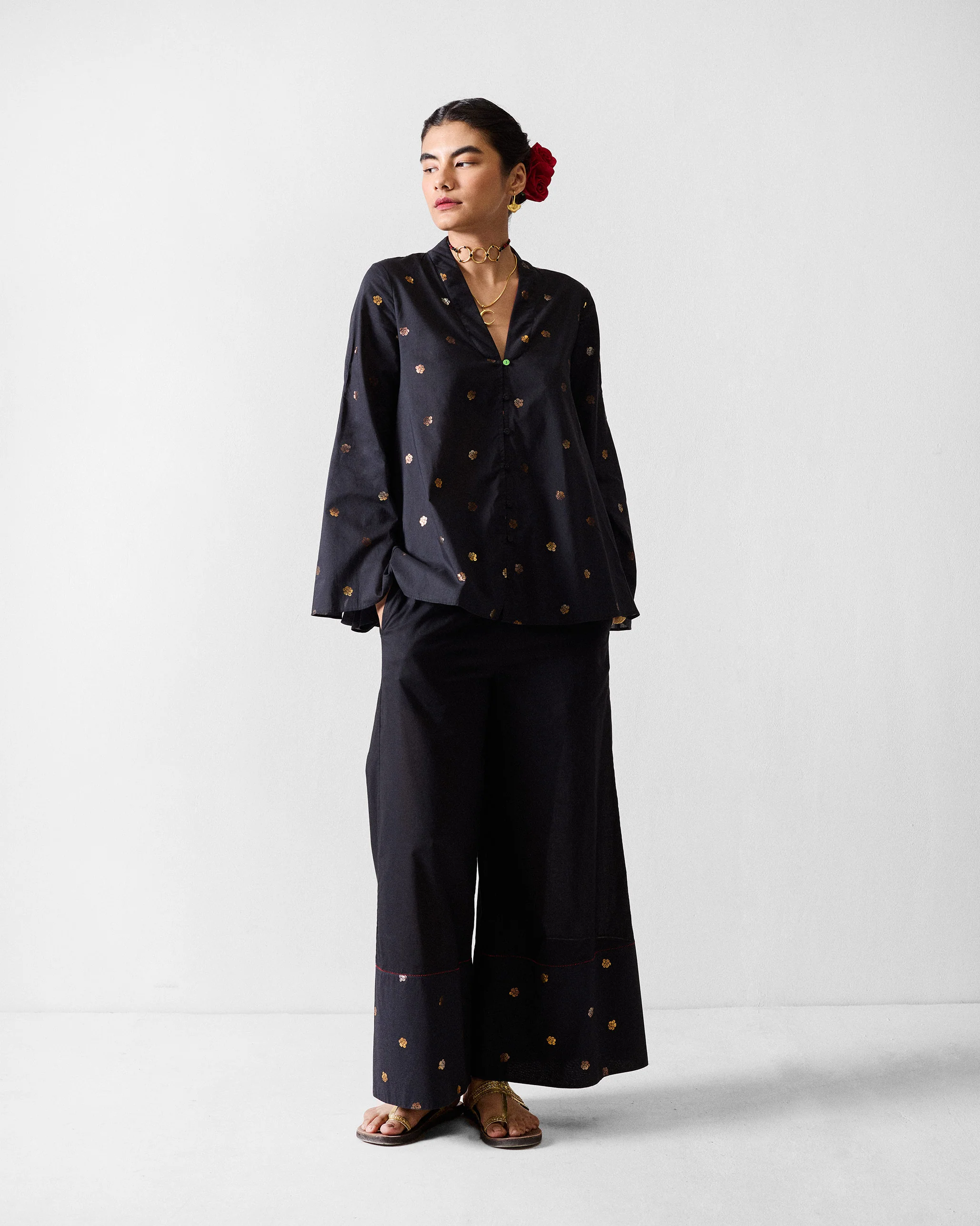 Amer Pyjamas - Black & Gold Printed - Image 5