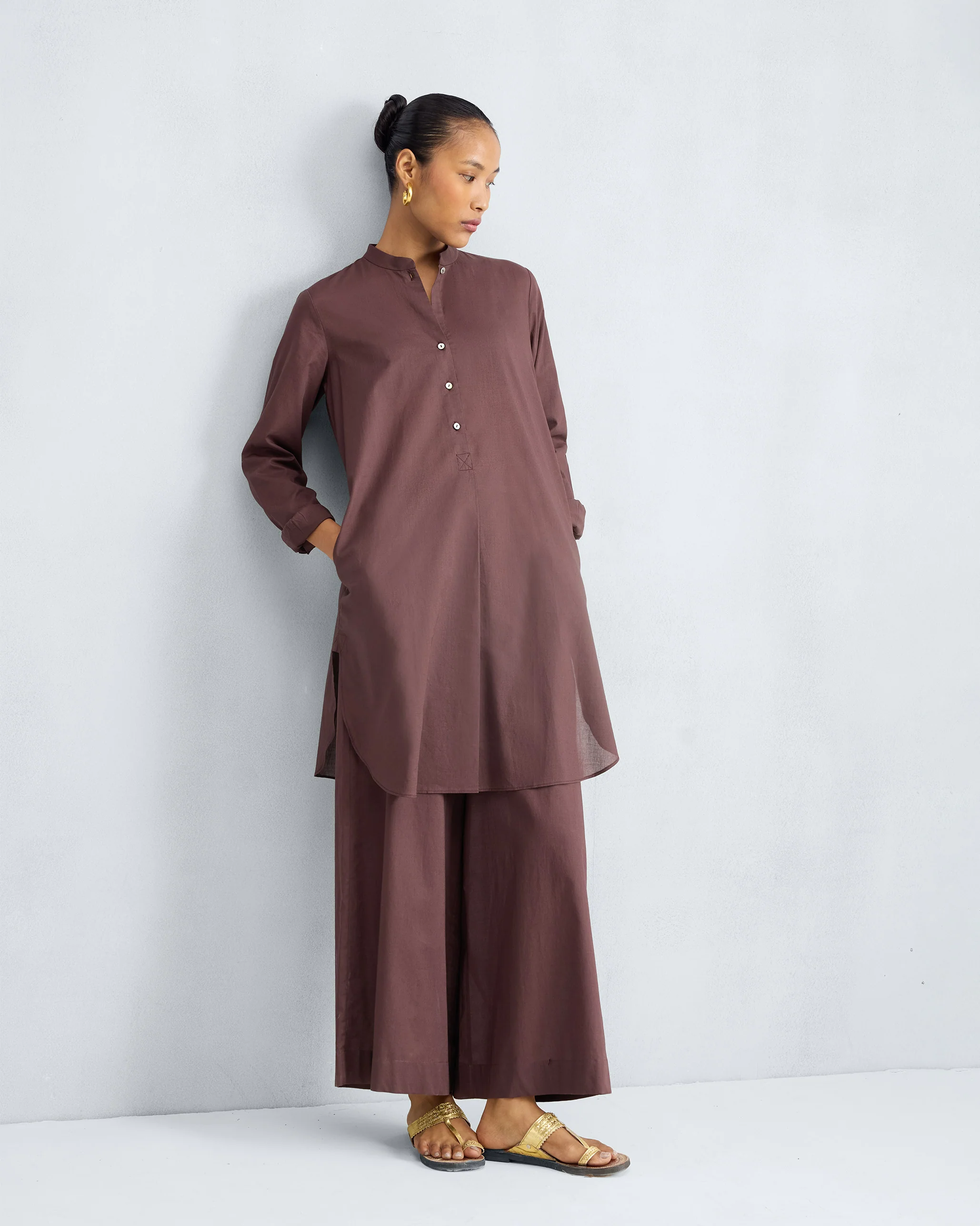 Basic Mid Length Kurta - Chocolate Plum - Image 8
