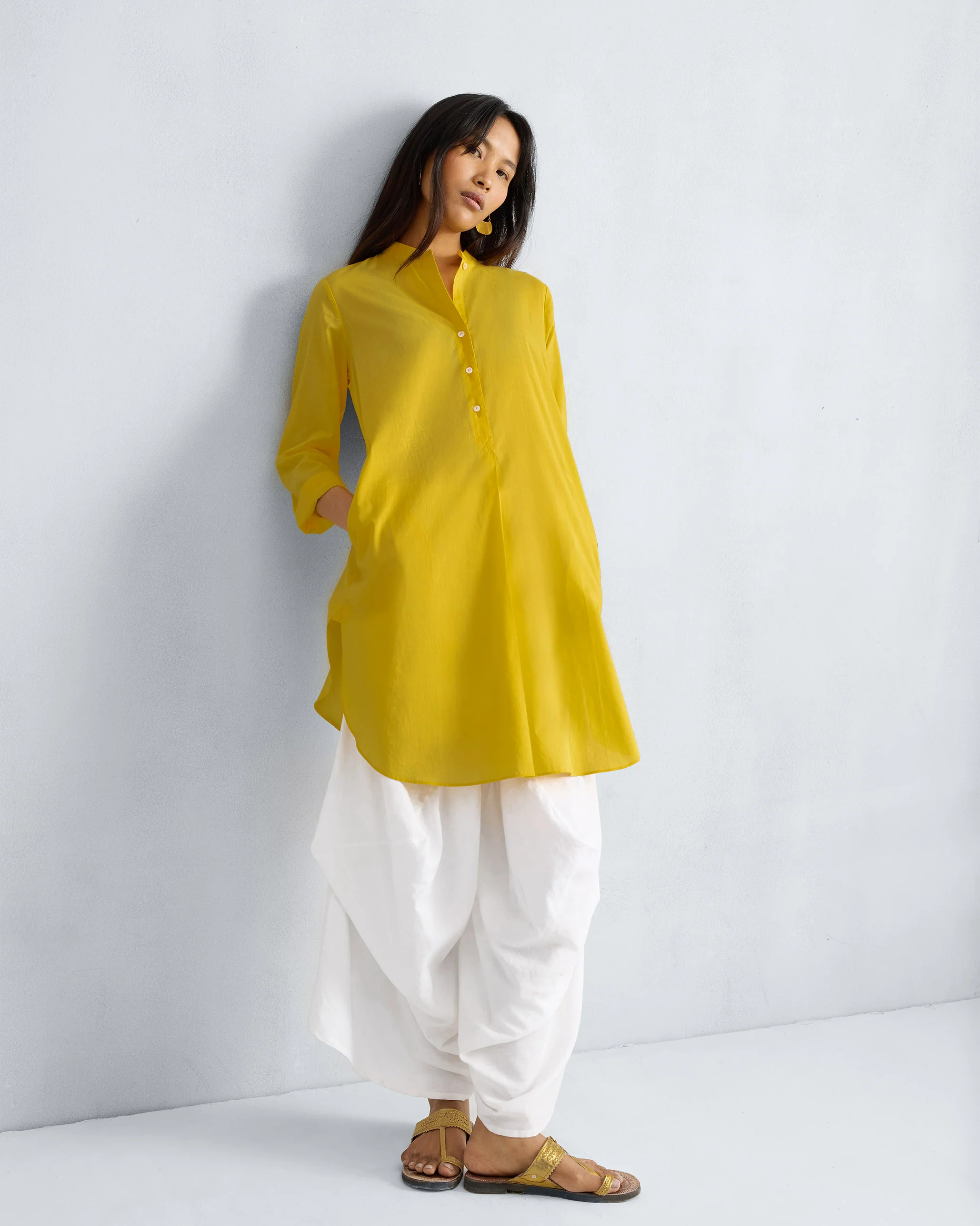 Basic Mid Length Kurta - Yellow