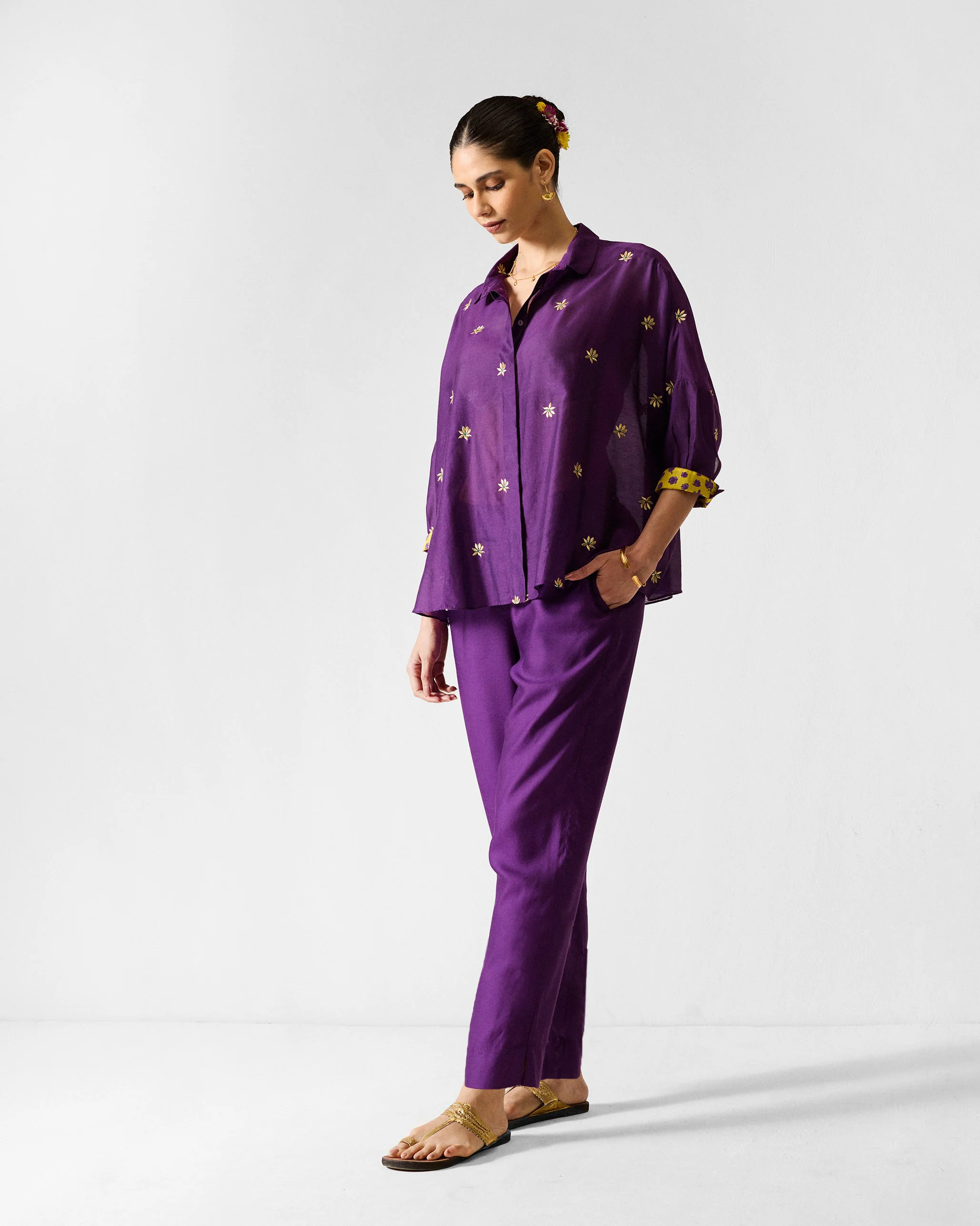 Boxy Shirt - Purple & Gold Embroidered - Image 7