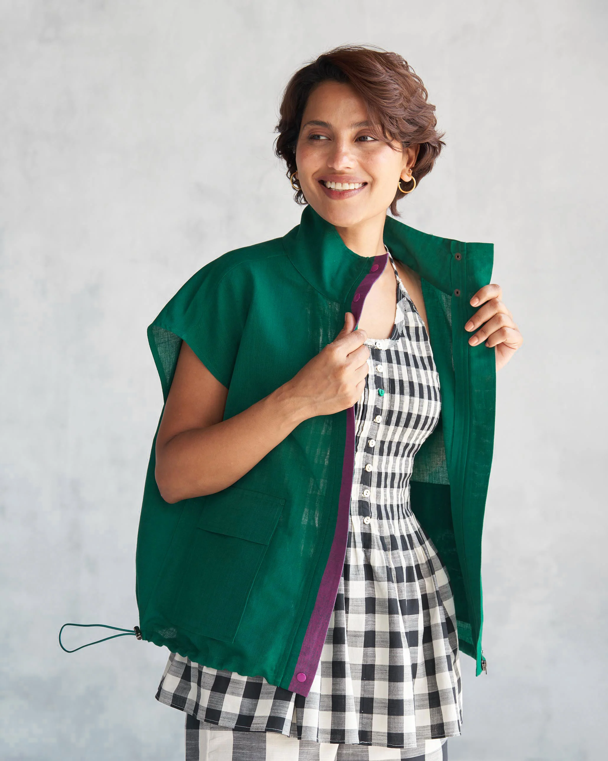 Checkered Pintuck Top - Black & Ivory - Image 7