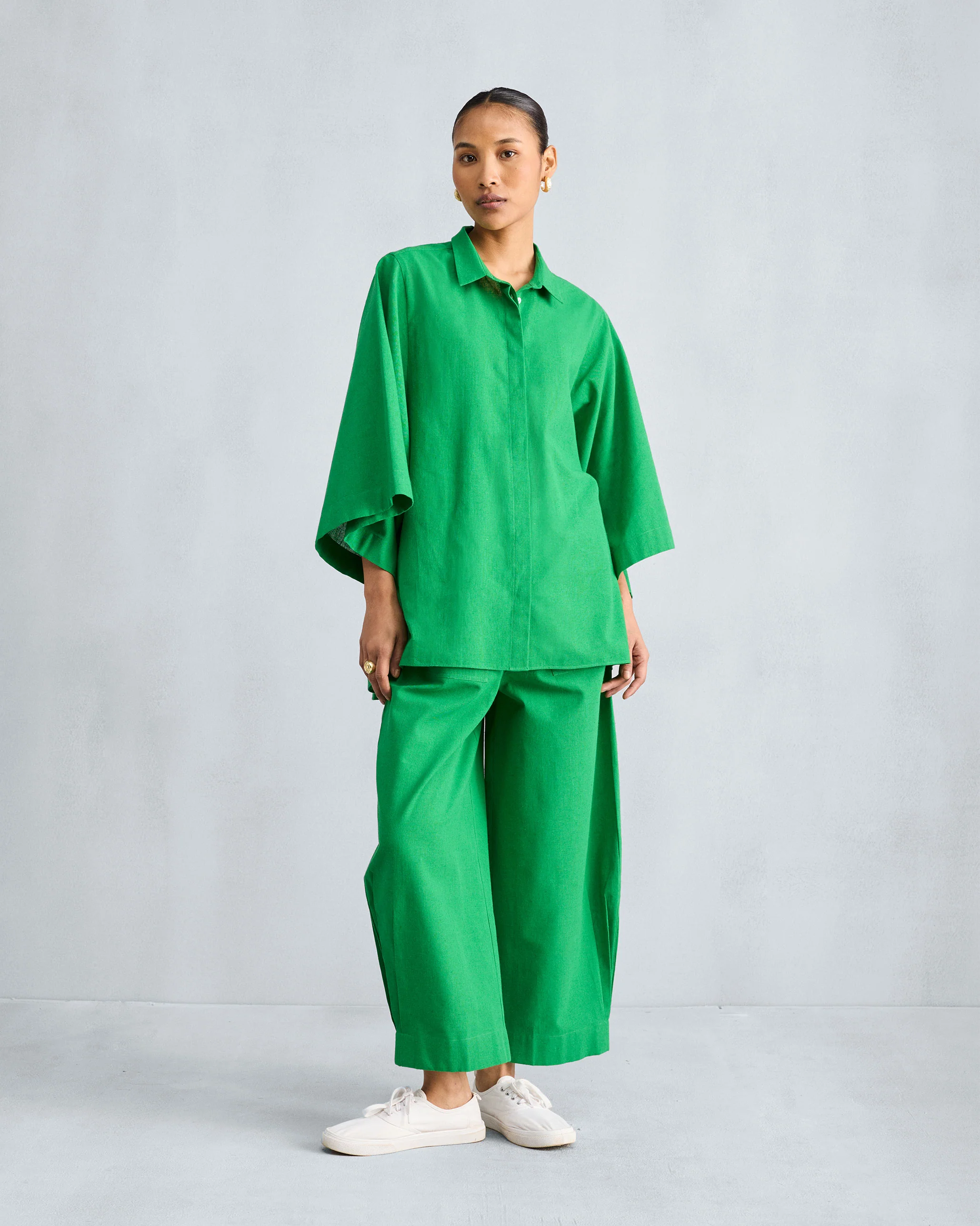 Drop Armhole Shirt Set - Green