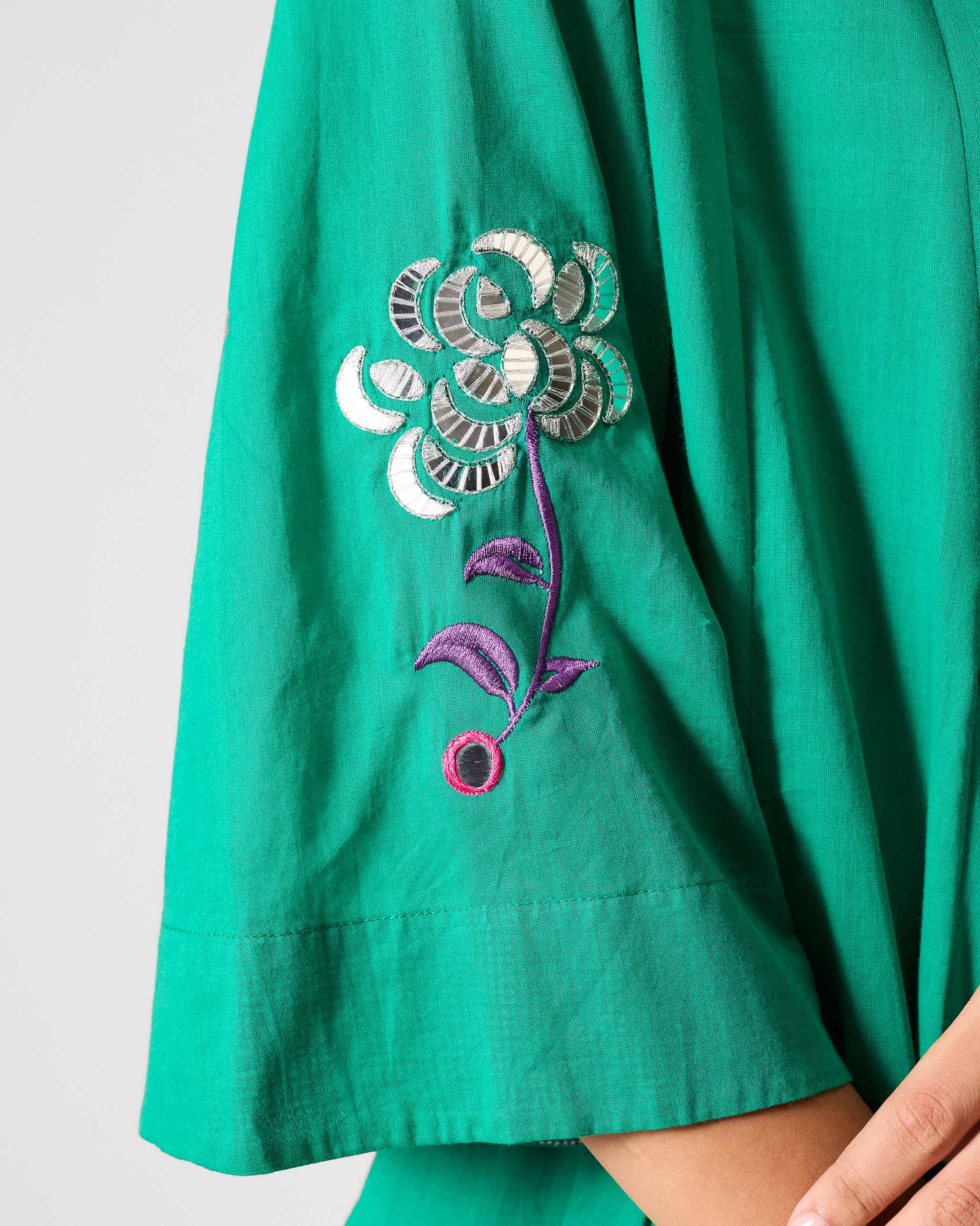 Gusset Long Kurta - Green - Image 5
