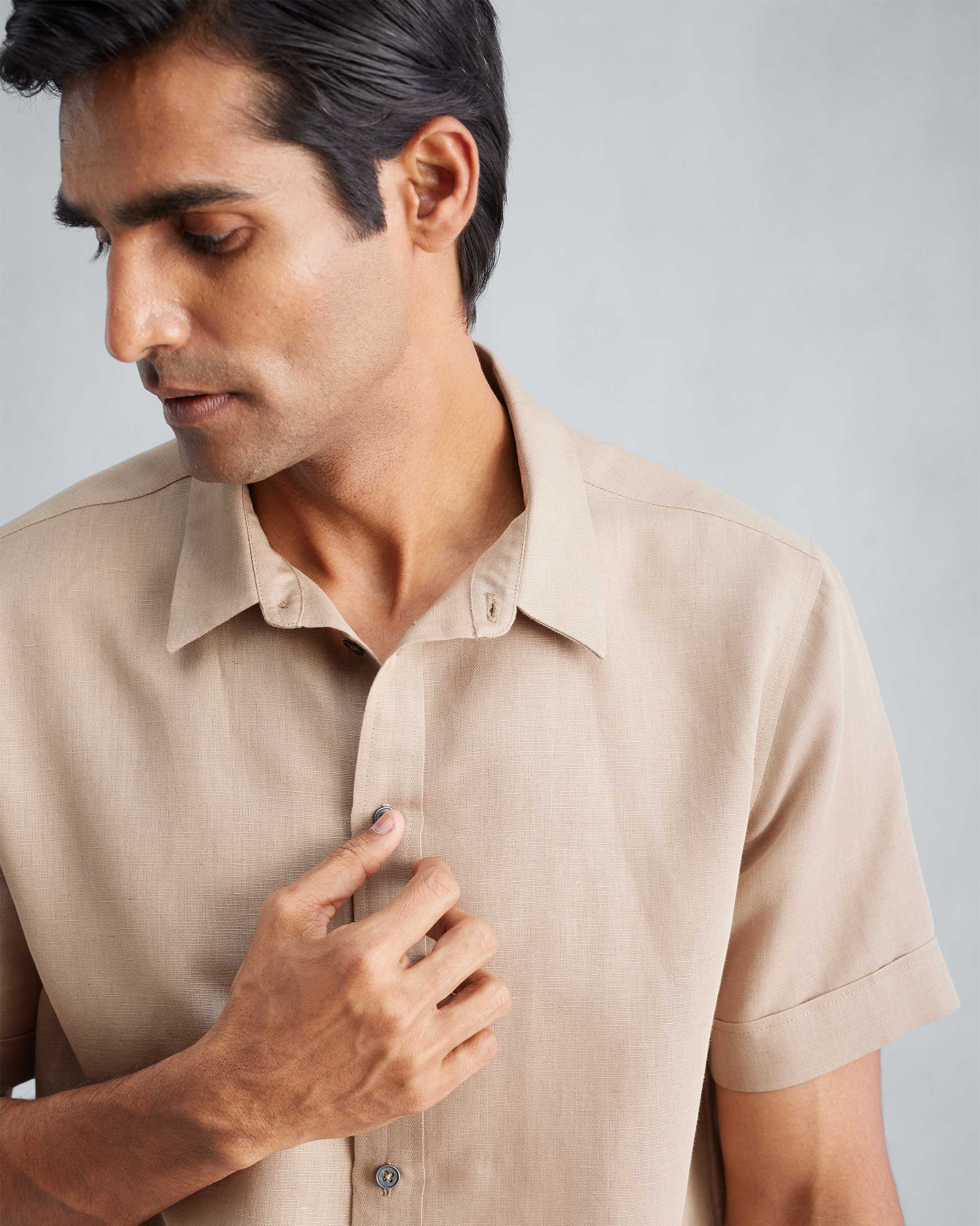 Half Sleeve Shirt - Beige - Image 4