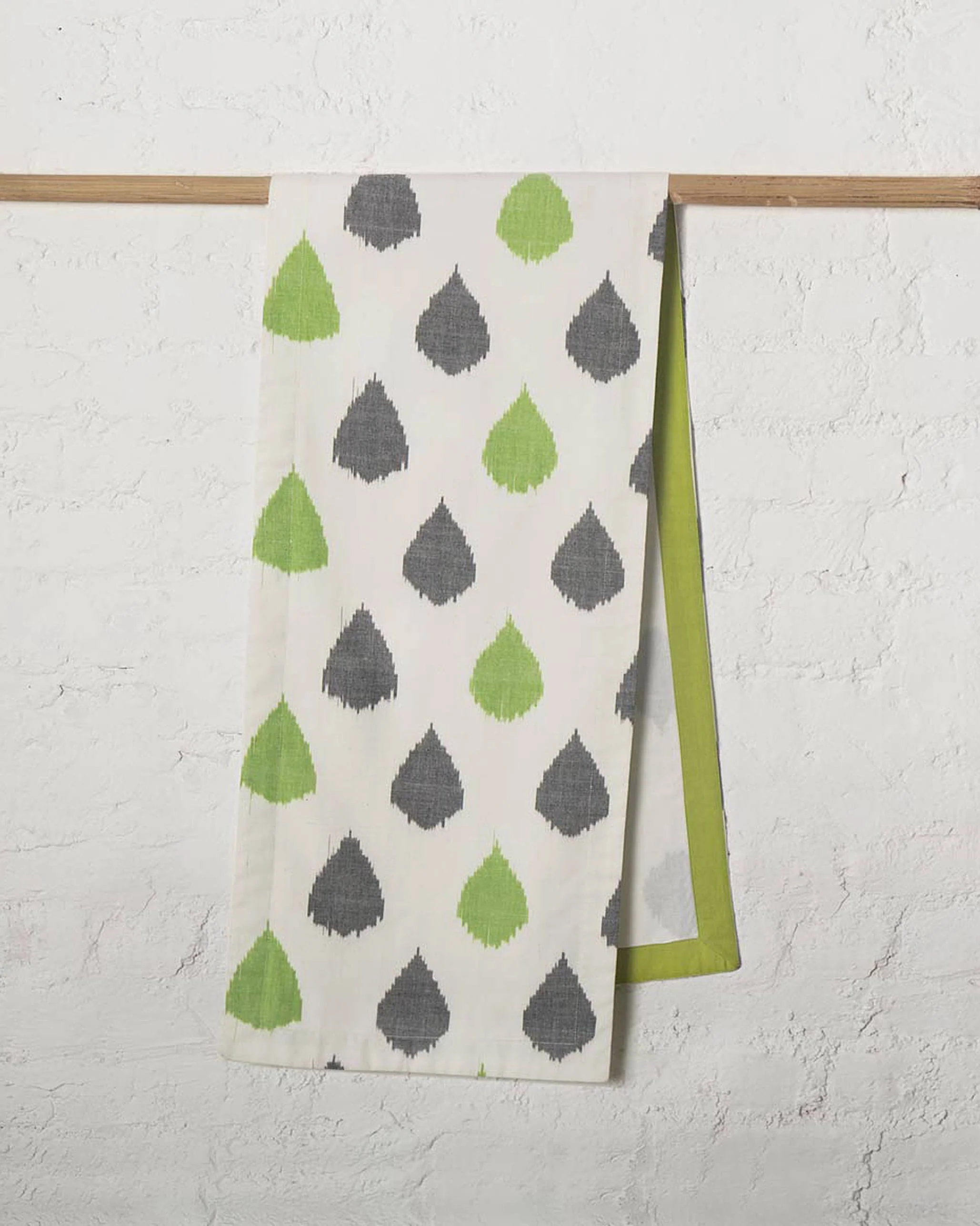 Ikat Tear Drop Table Runner - Charcoal & Lime