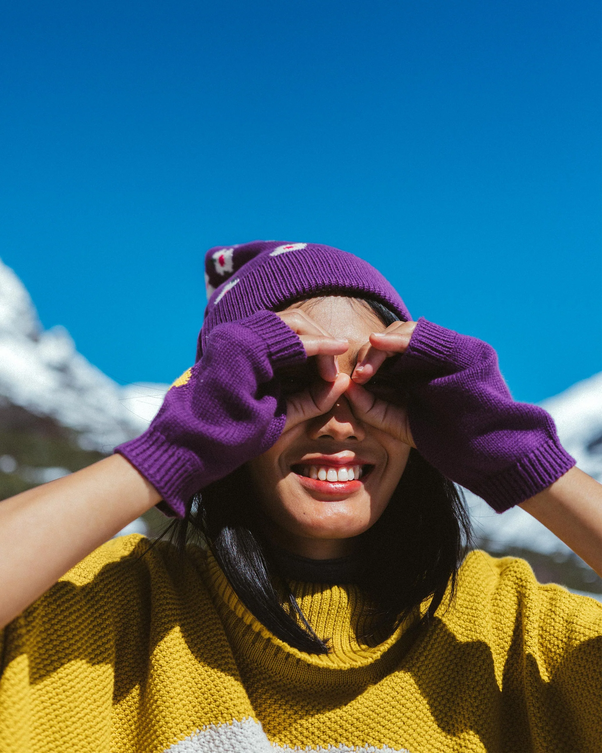 Luna Mittens - Purple & Chartreuse