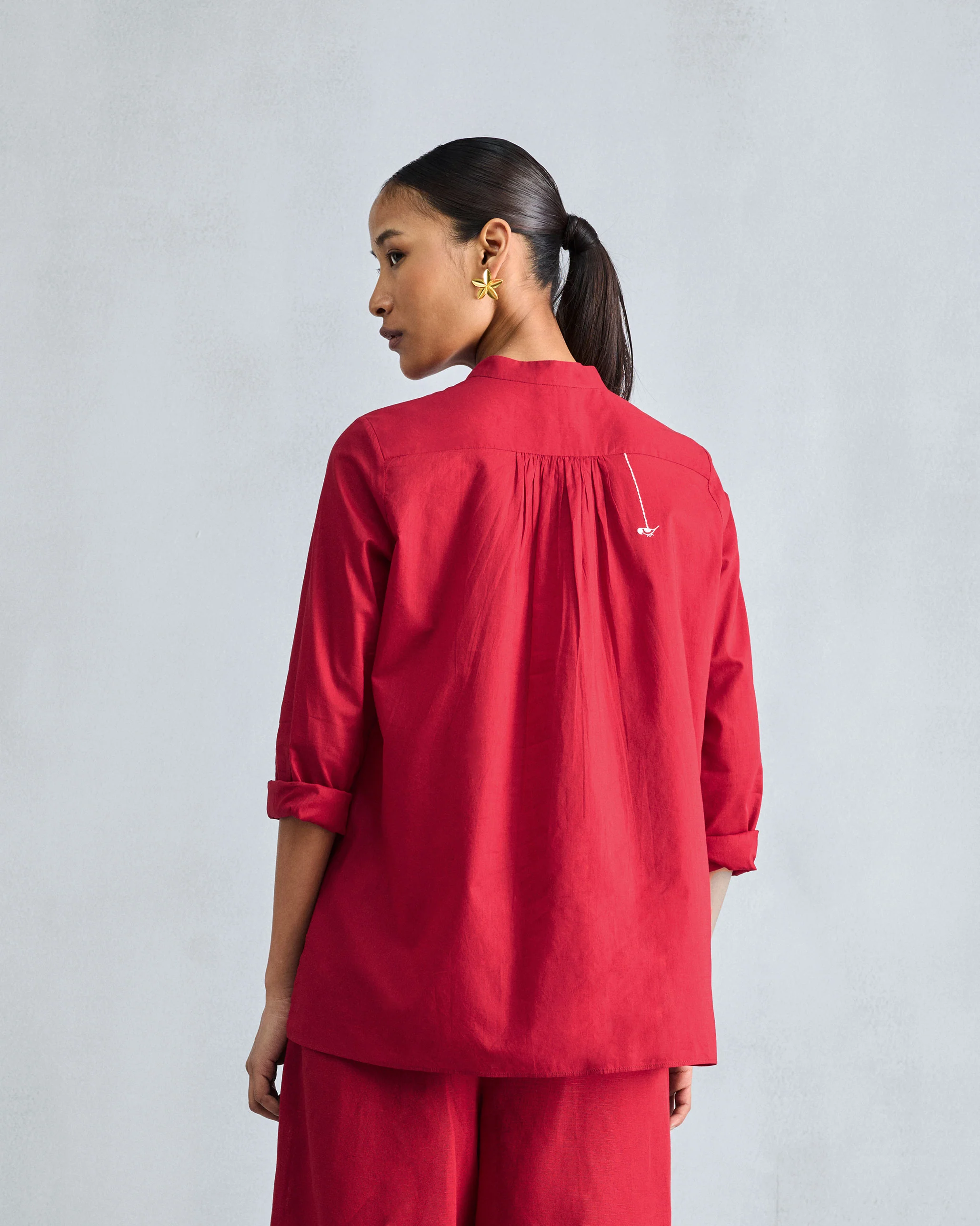 Mandarin Collar Top - Red - Image 4