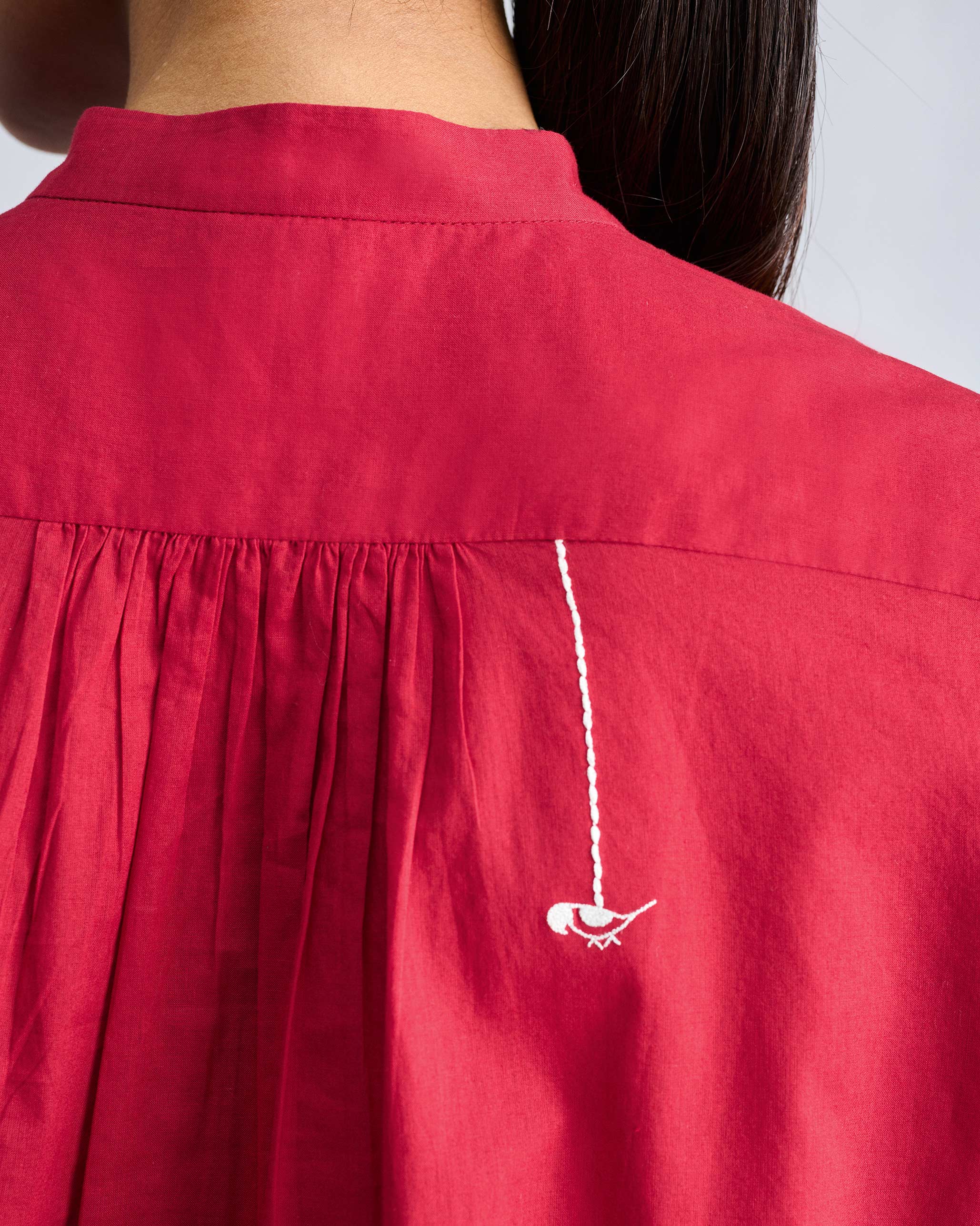 Mandarin Collar Top - Red - Image 5