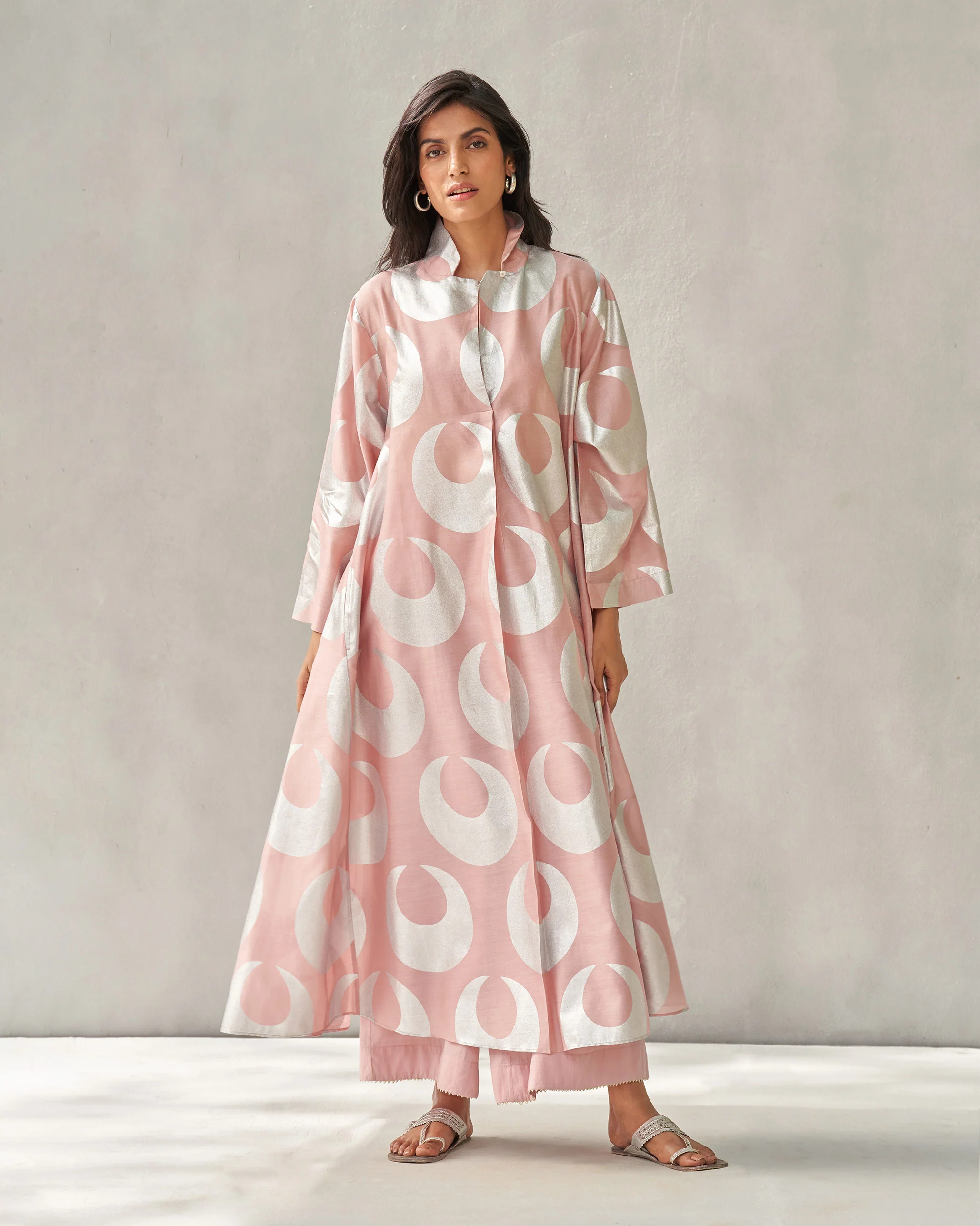 Moon Pleated Kurta - Pink & Silver - Image 5
