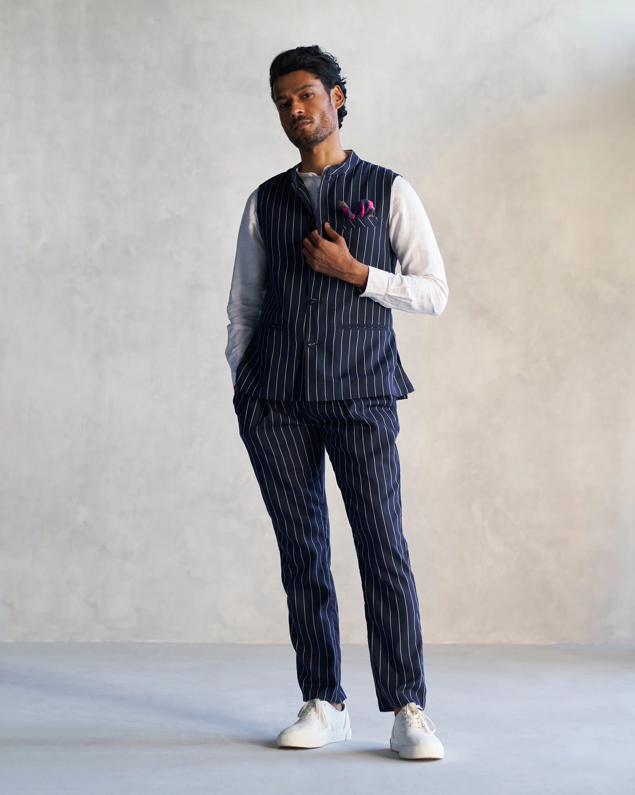 Nehru Jacket - Navy & Grey - Image 5