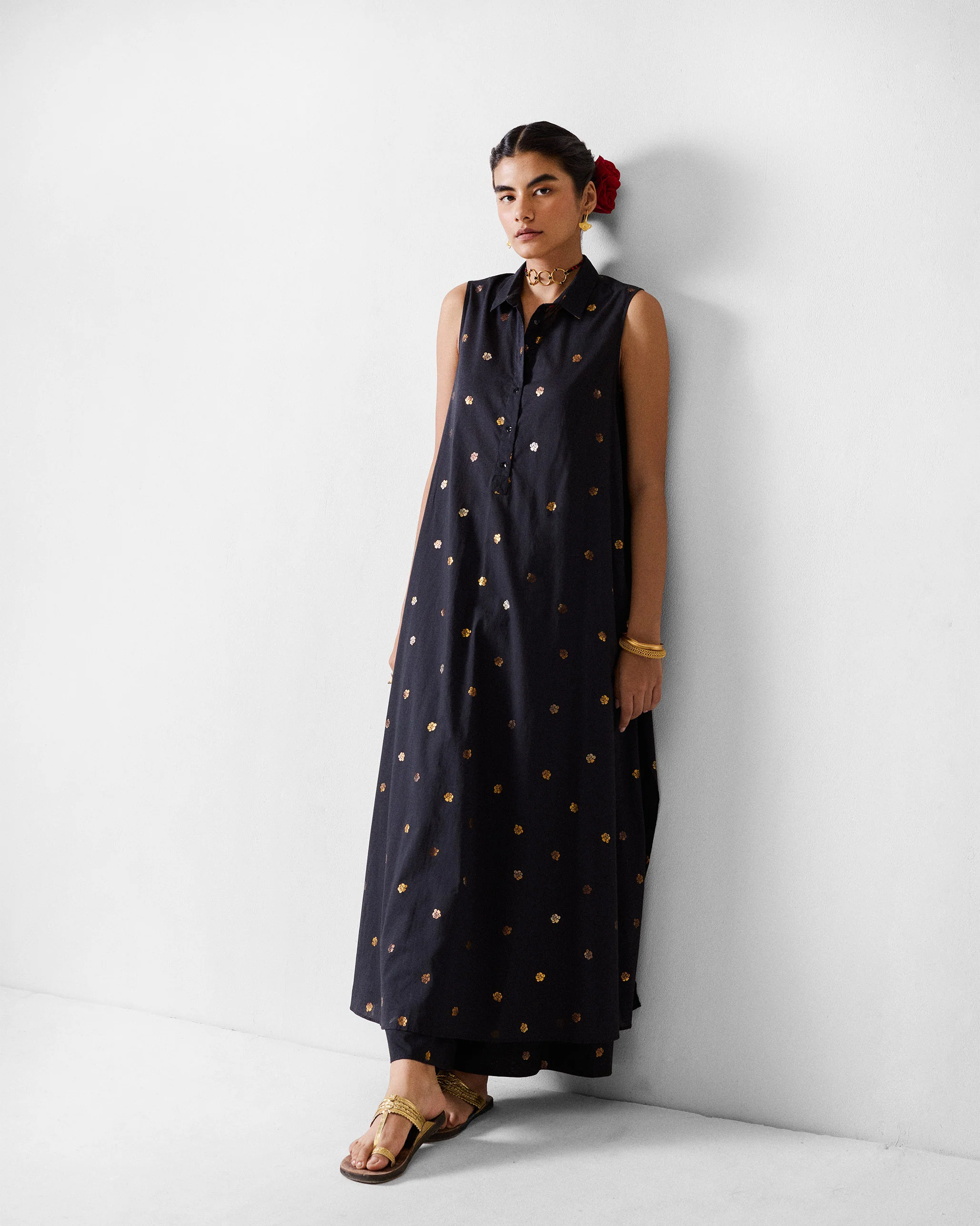 Parallel Kurta - Black & Gold Printed