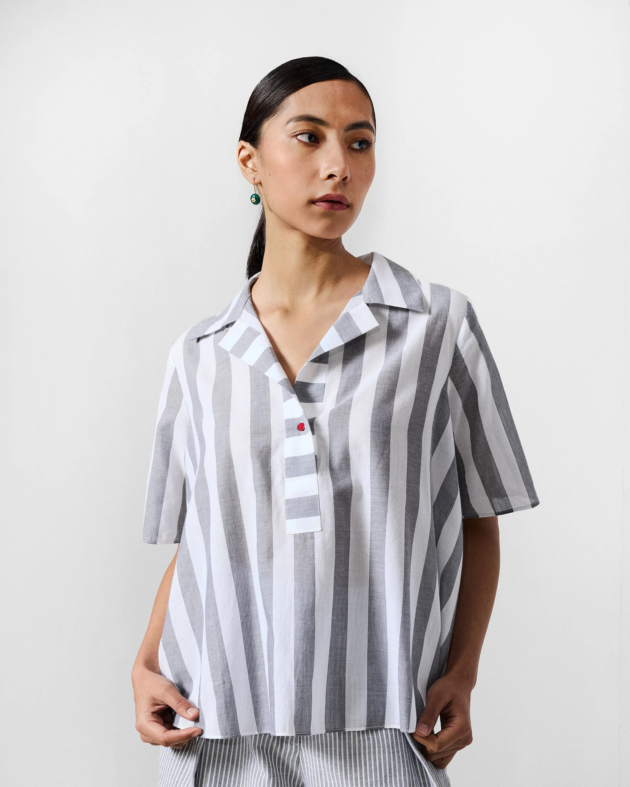 Rann Shirt - Grey & White Stripes - Image 2