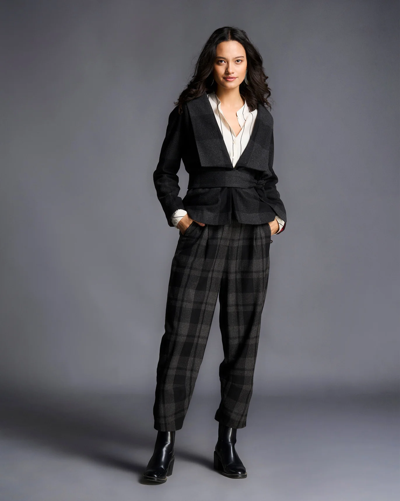 Shawl Collar Jacket - Black & Grey - Image 6