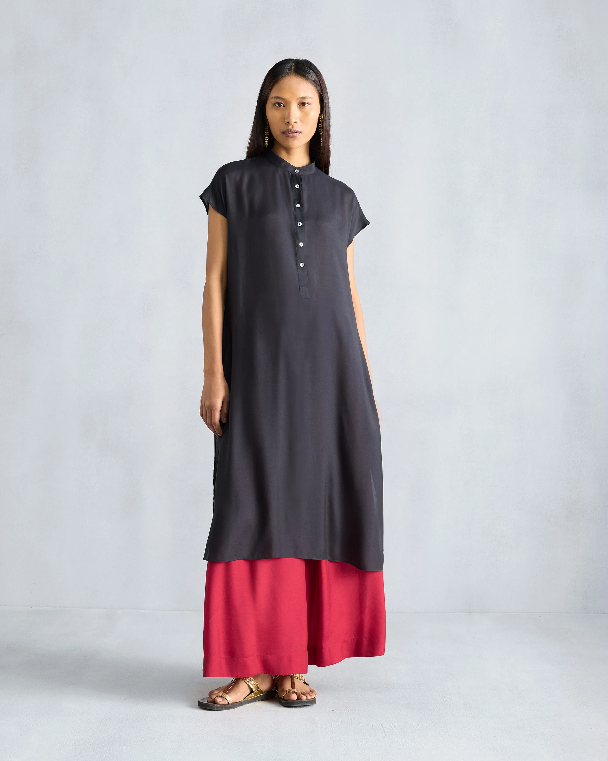 Short Sleeve Kurta - Black