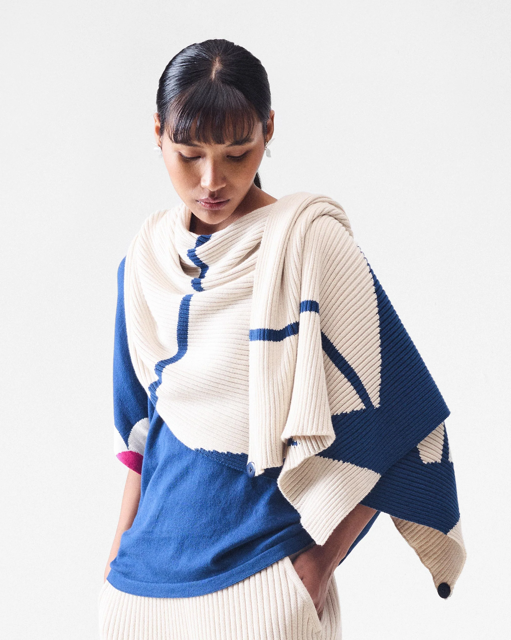 Star Power Scarf - Navy & Ivory