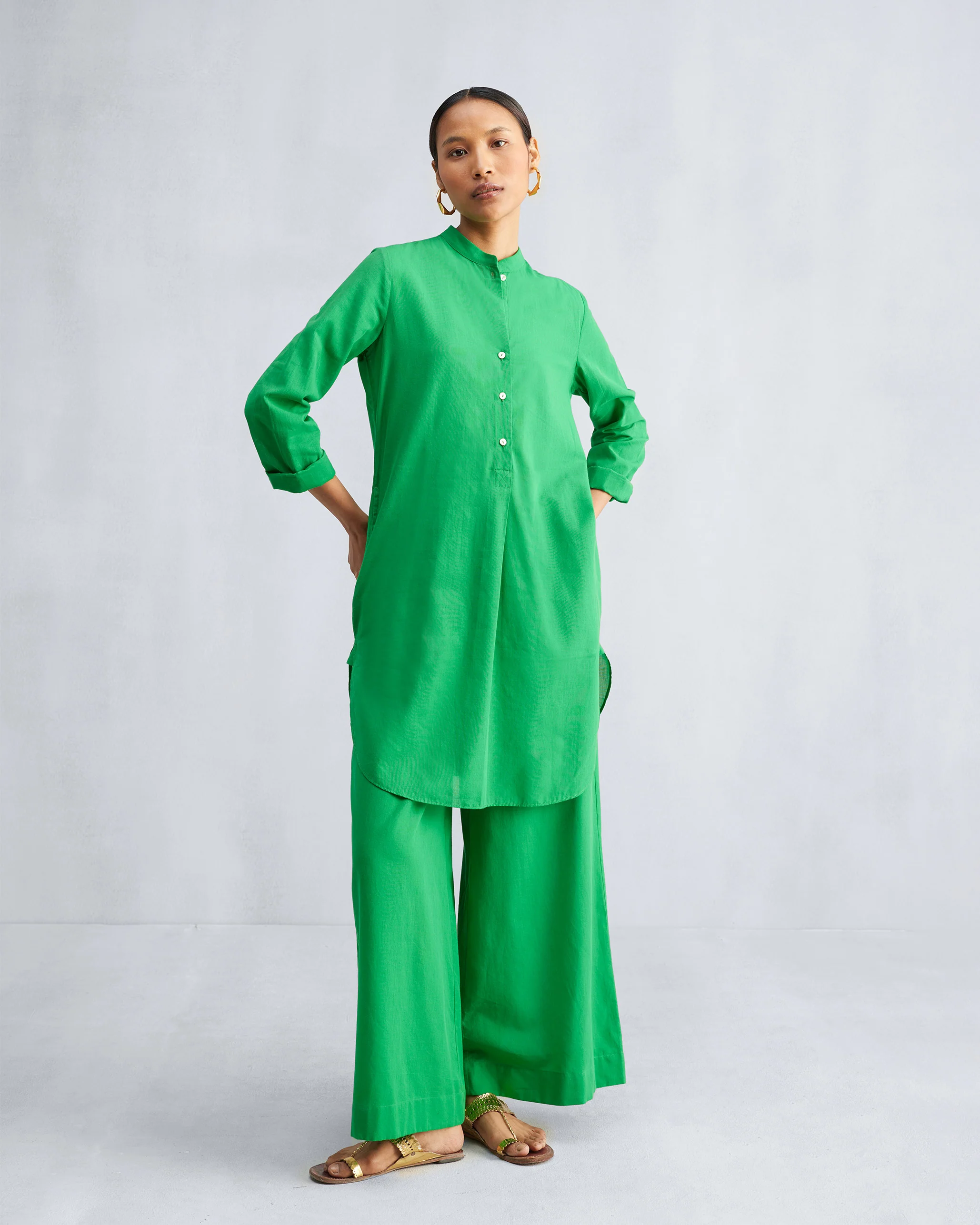 The Basic Mid Length Kurta Set - Green