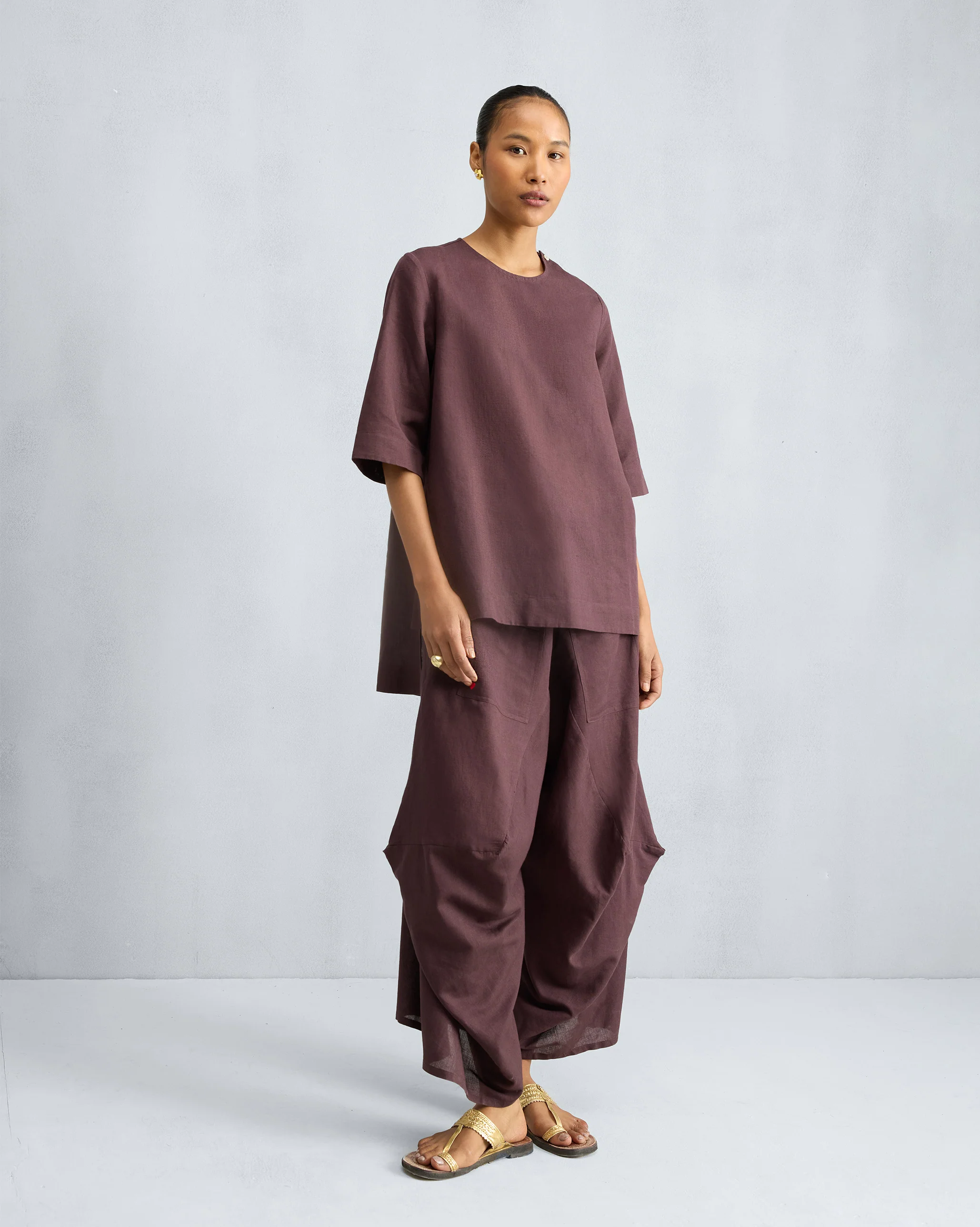 The High Slit Top Set - Chocolate Plum