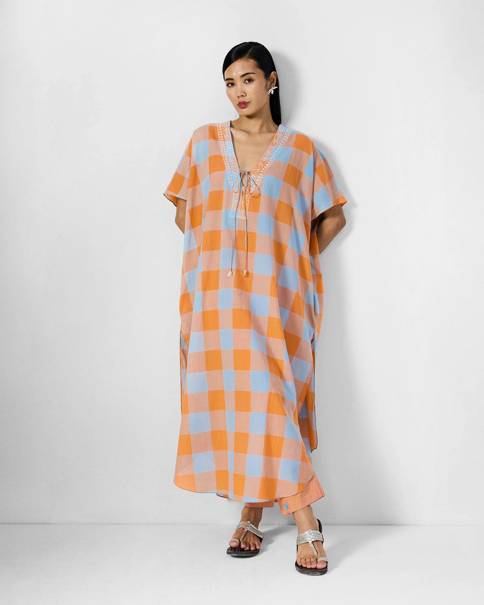 The Vaya Kaftan Set - Orange & White